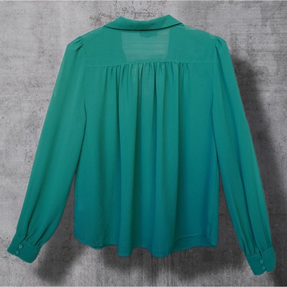 Modcloth Jade Green Sheer Chiffon Buttoned Blouse sz M - Picture 2 of 5